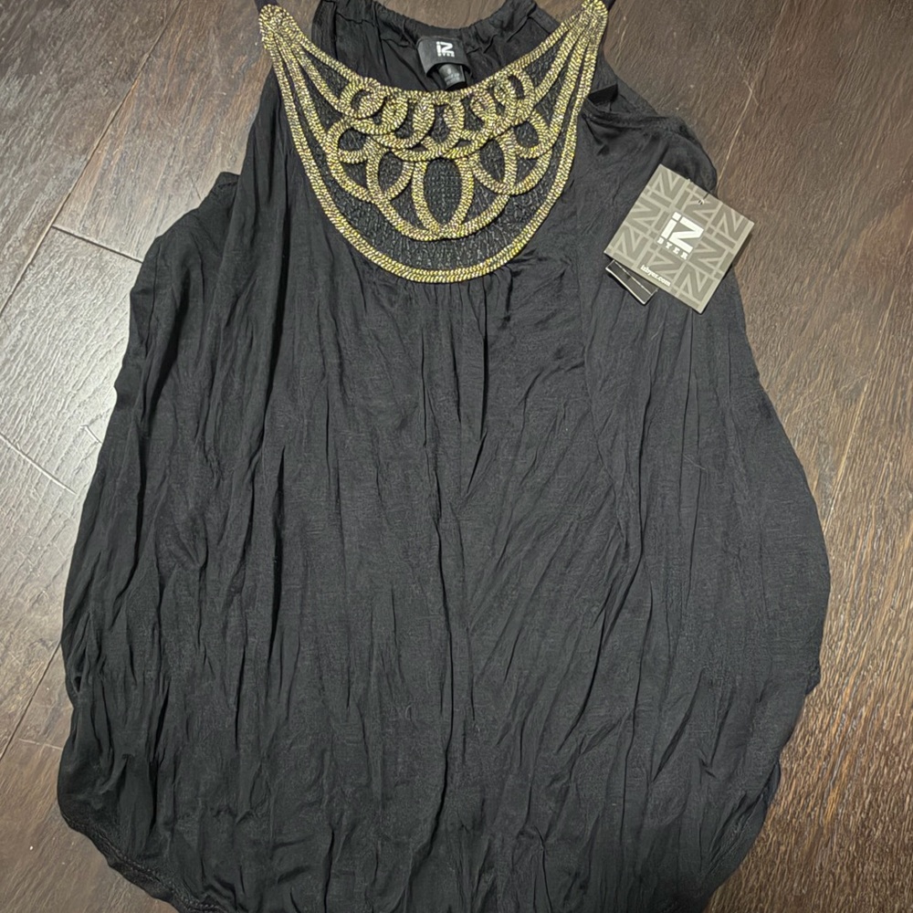 Iz Byer Black Blouse with Gold Detailing (102)